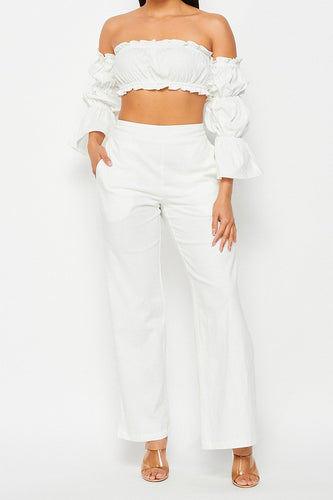 Off Shoulder Ruffled Top & Pants Set - PinkLuscious