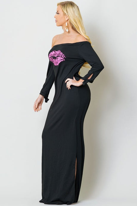 OFF SHOULDER KISS MAXI DRESS - PinkLuscious