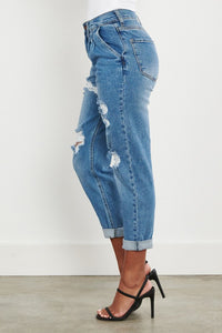 High Waisted Boyfriend Jeans - PinkLuscious