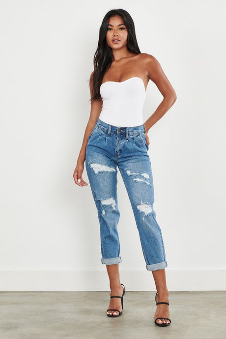 High Waisted Boyfriend Jeans - PinkLuscious