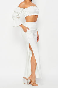 Off Shoulder Ruffled Top & Pants Set - PinkLuscious