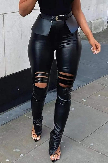 High Waisted Leather Pants - PinkLuscious