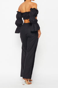 Off Shoulder Ruffled Top & Pants Set - PinkLuscious