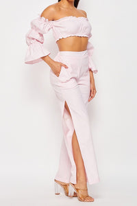 Off Shoulder Ruffled Top & Pants Set - PinkLuscious