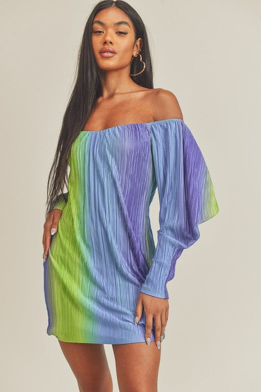 OFF SHOULDER PLEATED MINI DRESS - PinkLuscious