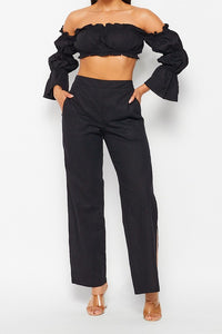 Off Shoulder Ruffled Top & Pants Set - PinkLuscious