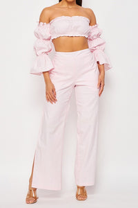 Off Shoulder Ruffled Top & Pants Set - PinkLuscious